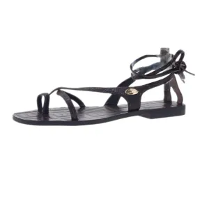 Fendi Brown Zucca Leather Ankle Wrap Flat Sandals Size 37