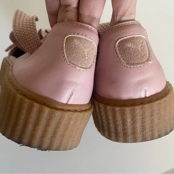 Fenty Puma The Bow Creeper Pink Leather Sandals Platform Ankle Wrap Lace Up 7.5