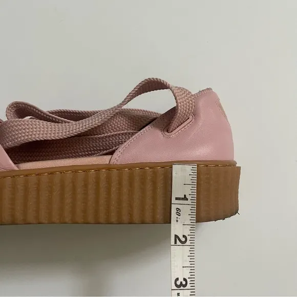 Fenty Puma The Bow Creeper Pink Leather Sandals Platform Ankle Wrap Lace Up 7.5