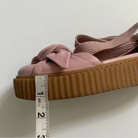 Fenty Puma The Bow Creeper Pink Leather Sandals Platform Ankle Wrap Lace Up 7.5