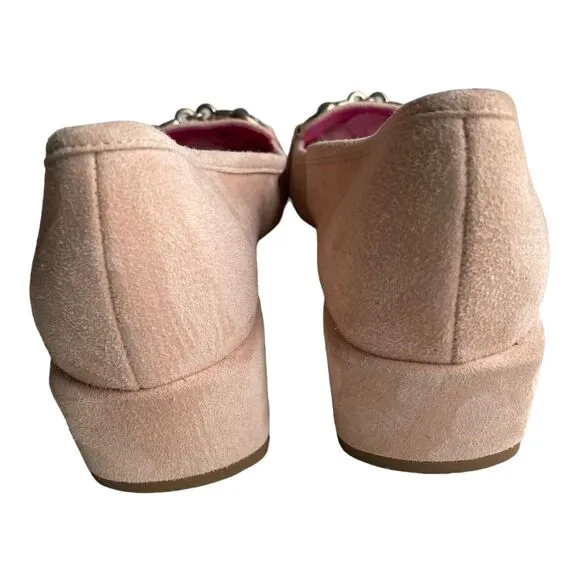 Ferca 81 Size 7.5 Blush Beige Italian Suede Loafers Heels With Hardware Square