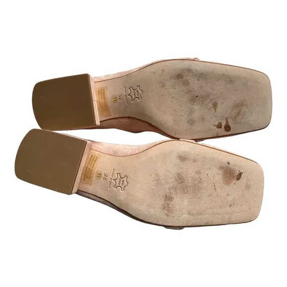 Ferca 81 Size 7.5 Blush Beige Italian Suede Loafers Heels With Hardware Square
