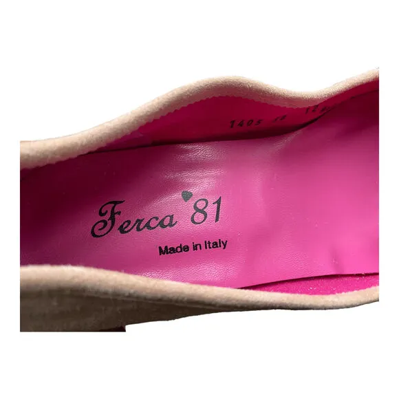 Ferca 81 Size 7.5 Blush Beige Italian Suede Loafers Heels With Hardware Square