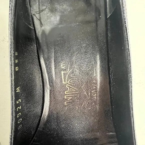 Ferragamo Leather Pumps Black Square Toe Heels Gold-Tone Horsebit Loafers 6.5