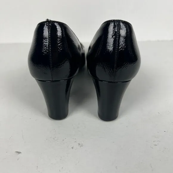Ferragamo Leather Pumps Black Square Toe Heels Gold-Tone Horsebit Loafers 6.5