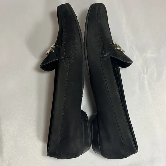 Ferragamo Reversible Buckle Gancini Moccasin Loafers Wom 8.5 Black Suede 16223
