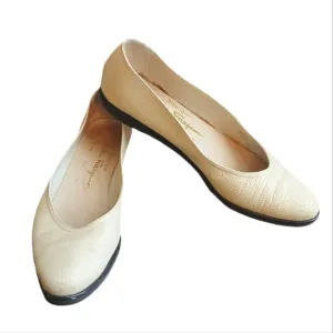 Ferragamo Snake Embossed Cream Leather Flats Size 8.5