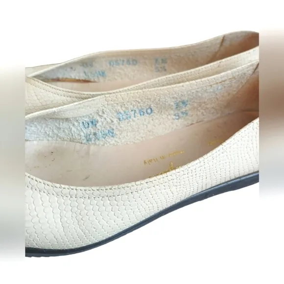 Ferragamo Snake Embossed Cream Leather Flats Size 8.5