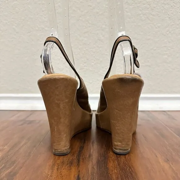 FIORENTINI   Baker Peep-Toe Wedge Slingback Sandals in Tan Leather