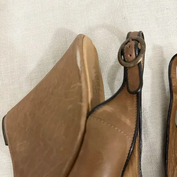 FIORENTINI   Baker Peep-Toe Wedge Slingback Sandals in Tan Leather