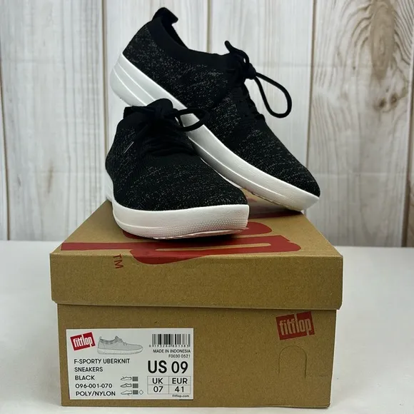 FitFlop Sneakers Lace Up Knit Lightweight Comfort Tennis Shoes Black Size 9