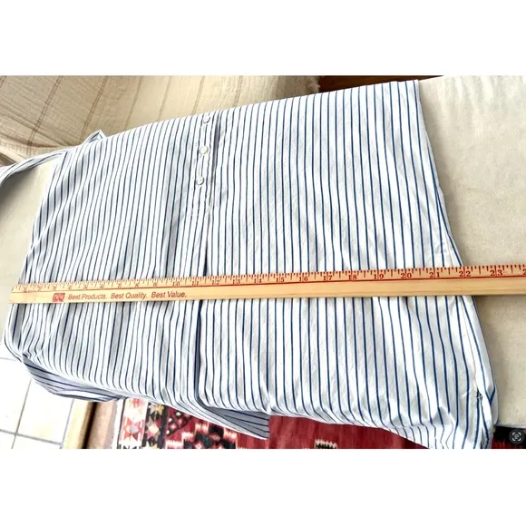 FLATS by JAN NIEMI Crisp Cotton Poplin Blue Striped Pop Over Shirtdress Tunic- M