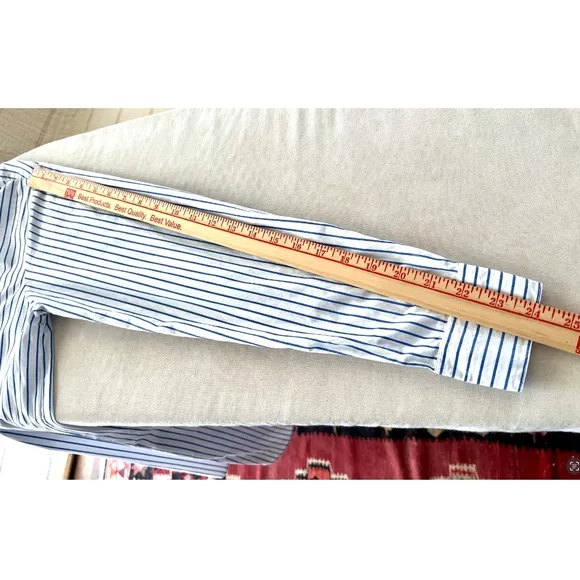 FLATS by JAN NIEMI Crisp Cotton Poplin Blue Striped Pop Over Shirtdress Tunic- M