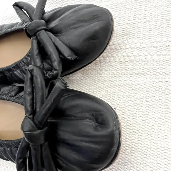Flattered Polly Leather Black Flats Size 7.5 Bow