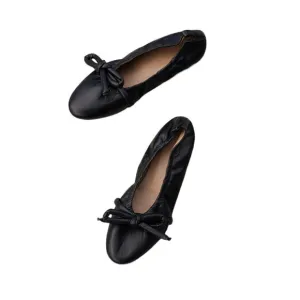 Flattered Polly Leather Black Flats Size 7.5 Bow