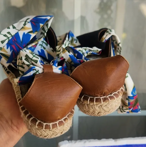 Floral Ribbon Espadrilles - Black and Brown
