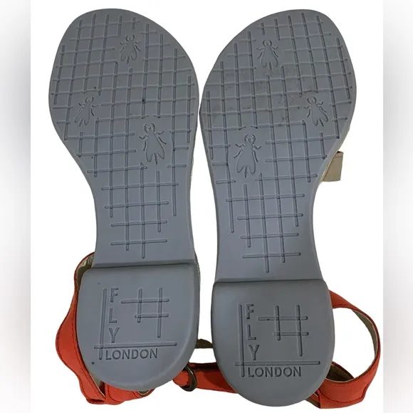 Fly London Cune Leather Flat Ankle Multi Strap Sandals Size 7 1/2