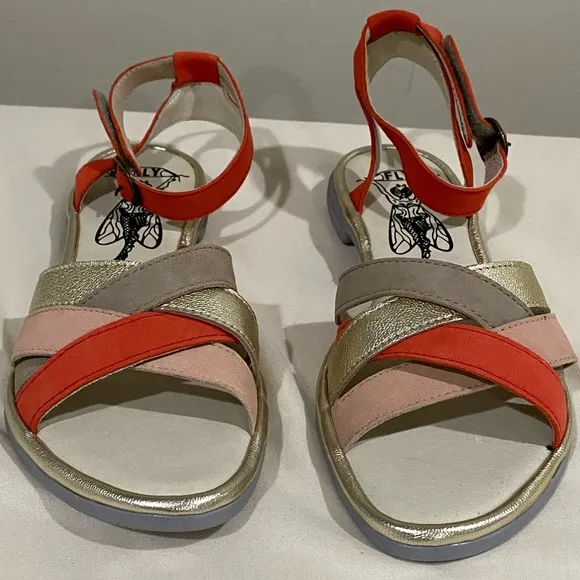 Fly London Cune Leather Flat Ankle Multi Strap Sandals Size 7 1/2