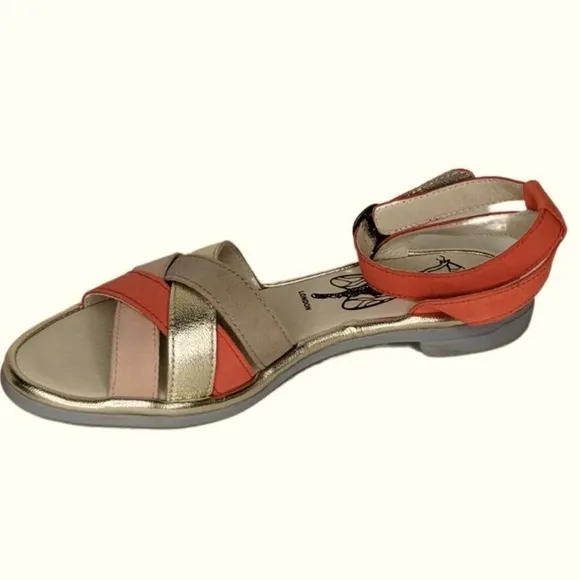 Fly London Cune Leather Flat Ankle Multi Strap Sandals Size 7 1/2