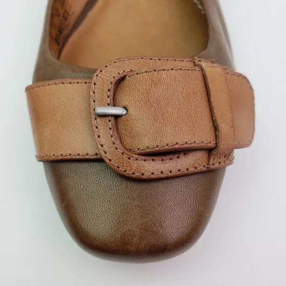 Fossil Womens Sz 9 Brown Red Leather SlipOn Buckle Ballet Flats Shoes FFW0017210