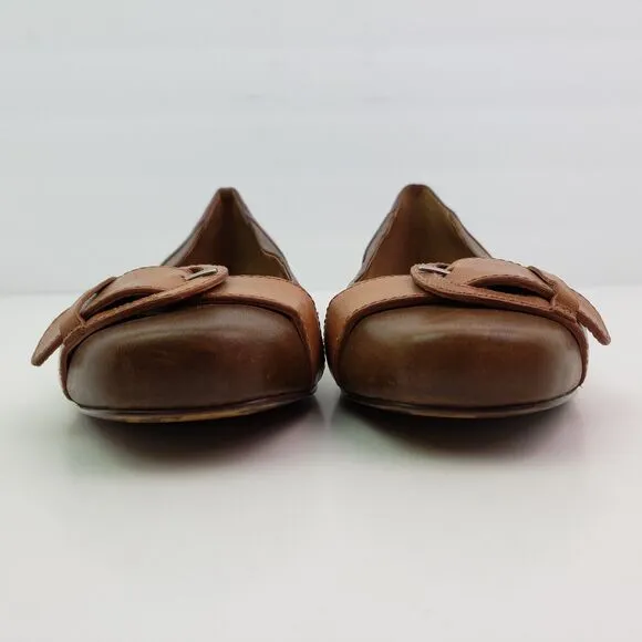 Fossil Womens Sz 9 Brown Red Leather SlipOn Buckle Ballet Flats Shoes FFW0017210