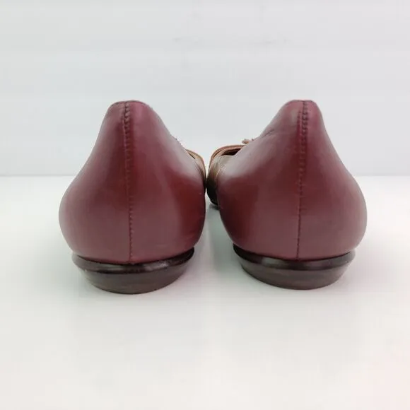 Fossil Womens Sz 9 Brown Red Leather SlipOn Buckle Ballet Flats Shoes FFW0017210