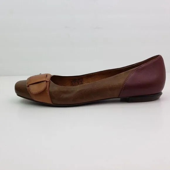 Fossil Womens Sz 9 Brown Red Leather SlipOn Buckle Ballet Flats Shoes FFW0017210