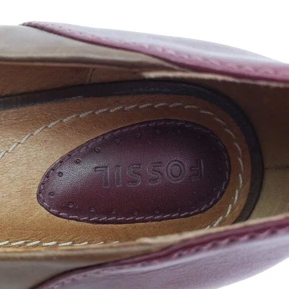 Fossil Womens Sz 9 Brown Red Leather SlipOn Buckle Ballet Flats Shoes FFW0017210