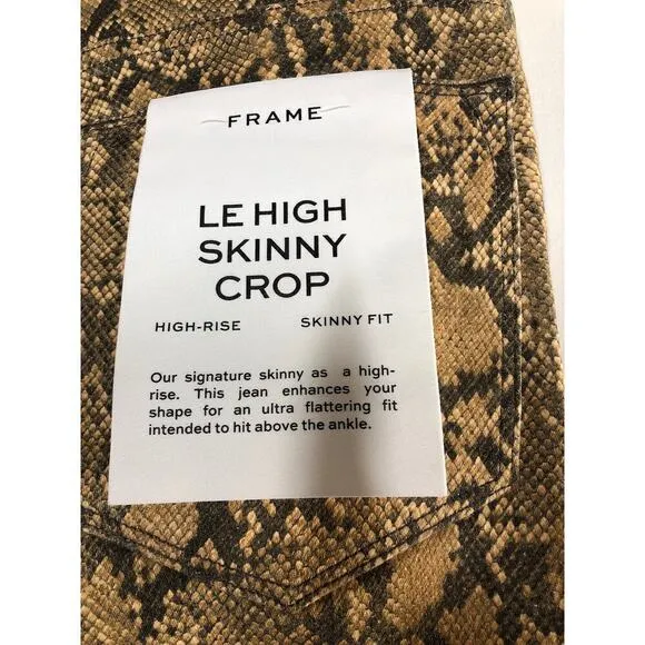 Frame Le High Jeans Coated Python High Rise Skinny Fit Crop Brown Tan NWT 25