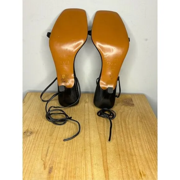Frame Women's Le Ozzie Leather Square Toe Kitten Heel Sandals Black Size 6.5