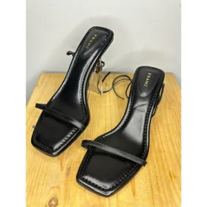 Frame Women's Le Ozzie Leather Square Toe Kitten Heel Sandals Black Size 6.5