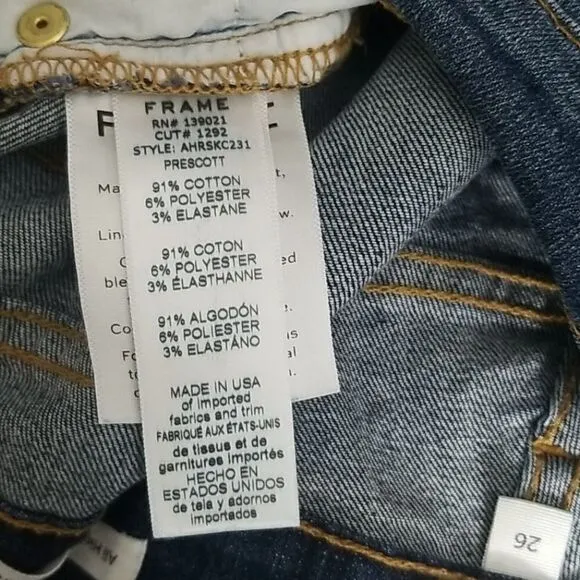 Frame Ali High Rise Skinny Cigarette Raw Jeans 26