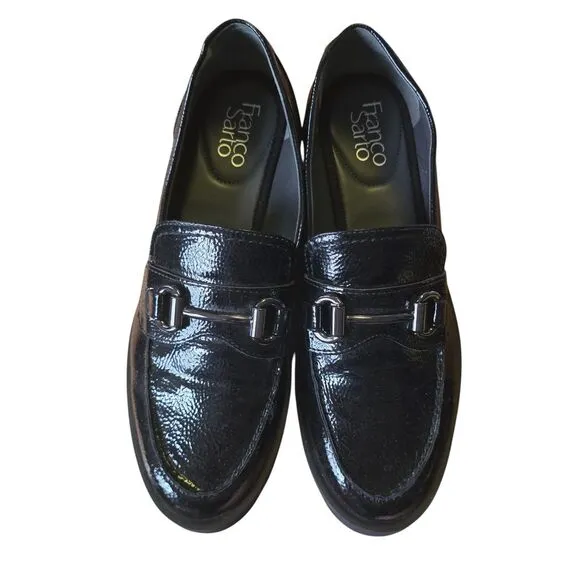 Franco Sarto Black Patent Lug Sole Loafers Chunky Platform Shoes Y2K 90s Grunge