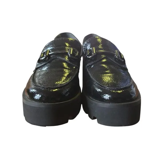 Franco Sarto Black Patent Lug Sole Loafers Chunky Platform Shoes Y2K 90s Grunge