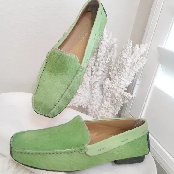 FRANCO SARTO CELADON GREEN GENUINE CALF HAIR LOAFERS SIZE 7.5 M