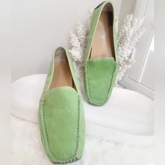FRANCO SARTO CELADON GREEN GENUINE CALF HAIR LOAFERS SIZE 7.5 M