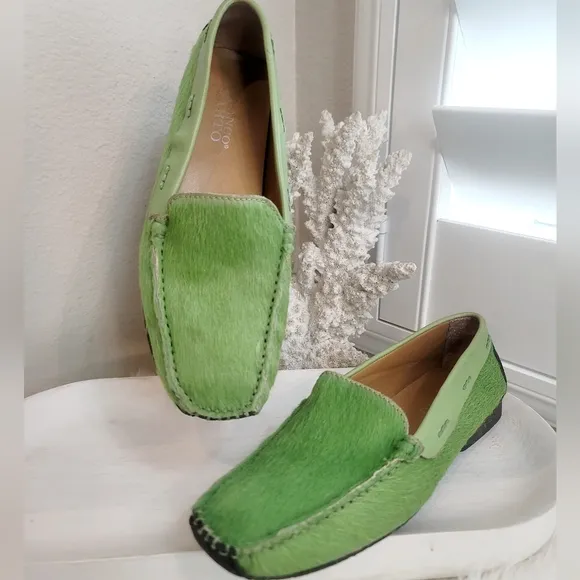 FRANCO SARTO CELADON GREEN GENUINE CALF HAIR LOAFERS SIZE 7.5 M