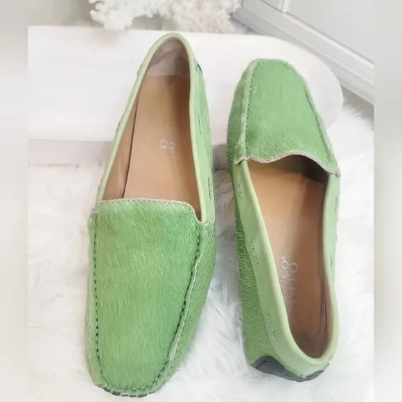 FRANCO SARTO CELADON GREEN GENUINE CALF HAIR LOAFERS SIZE 7.5 M