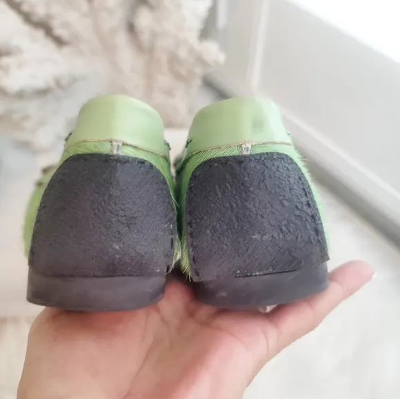 FRANCO SARTO CELADON GREEN GENUINE CALF HAIR LOAFERS SIZE 7.5 M