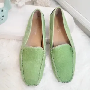 FRANCO SARTO CELADON GREEN GENUINE CALF HAIR LOAFERS SIZE 7.5 M