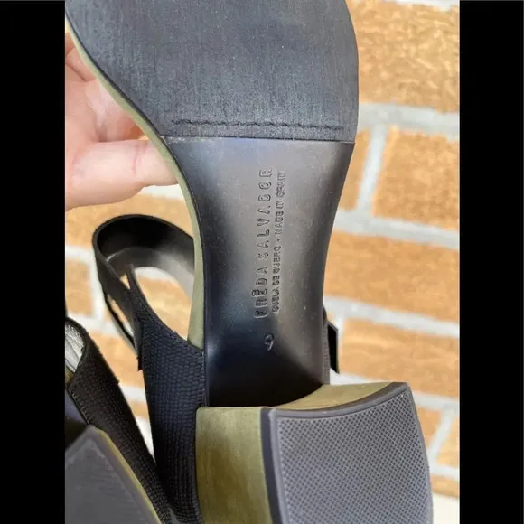 Frēda Salvador Military Green/Black Suede Cage Sandals Size 9