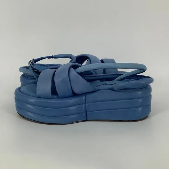 Free People 8/38 Carnival Cobalt Harper Flatform Sandals Wrap Ankle Strap C4-4