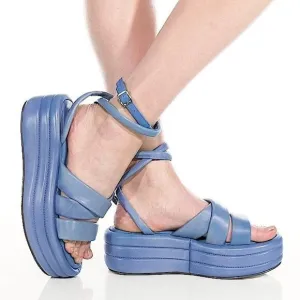Free People 8/38 Carnival Cobalt Harper Flatform Sandals Wrap Ankle Strap C4-4
