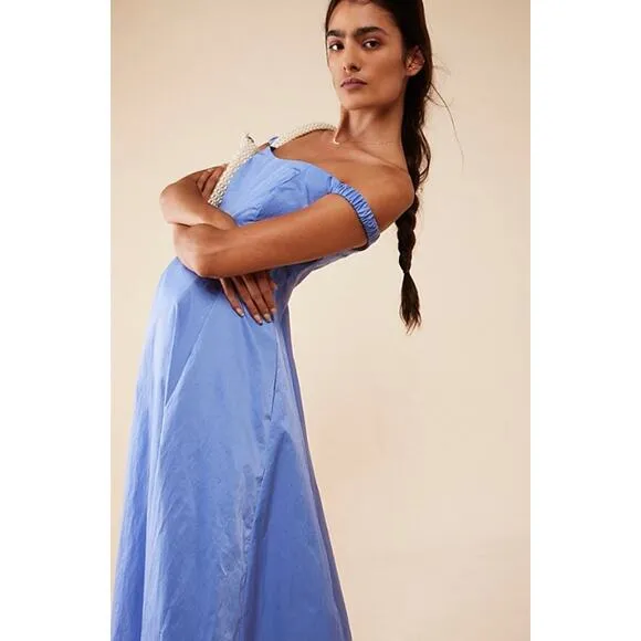 Free People Alinda Dress Ruched Off The Shoulder Fit and Flare Midi Size 2 NWOT