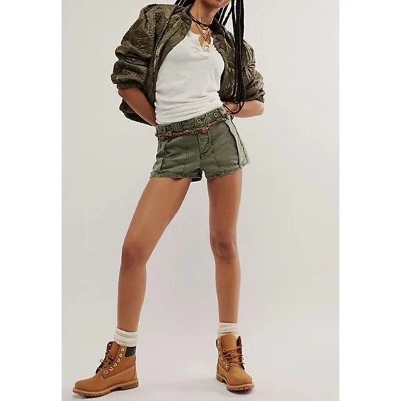 Free People All Yours Micro Cargo Shorts Lichen Green Cotton Size 6 NEW $98.00