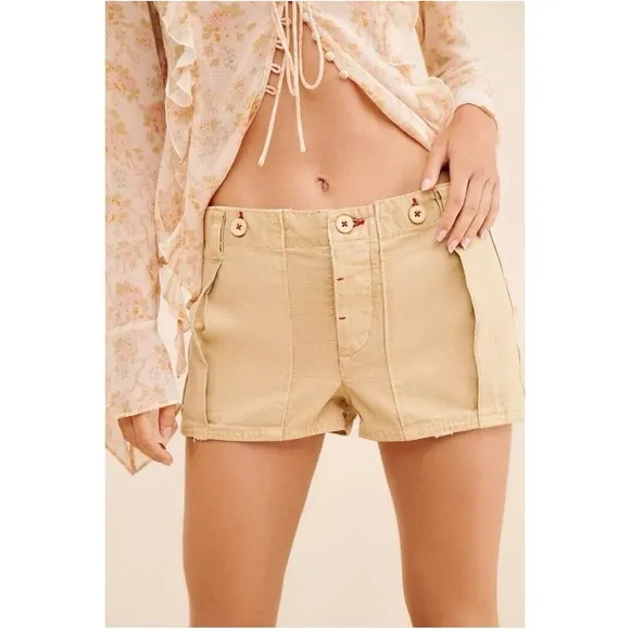 Free People All Yours Micro Mini Shorts Khaki Size 12 Utility Cargo NWOT