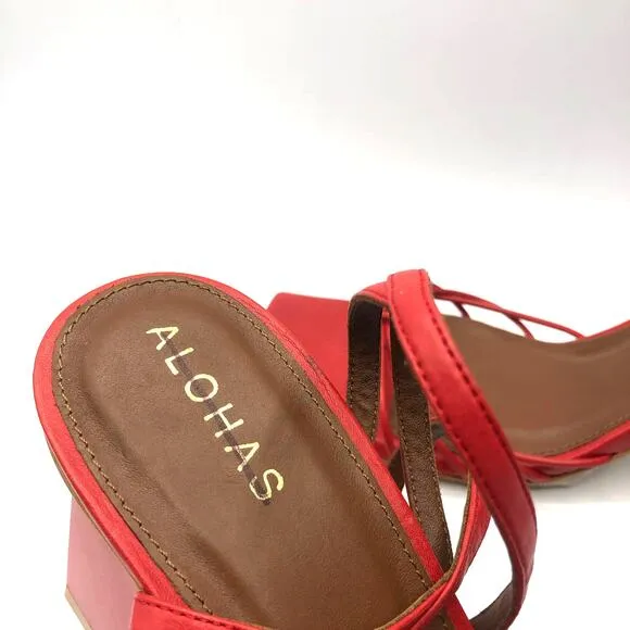Free People Alohas Cactus Ankle Strap  Block Heel Leather Sandals Red 41 / 11