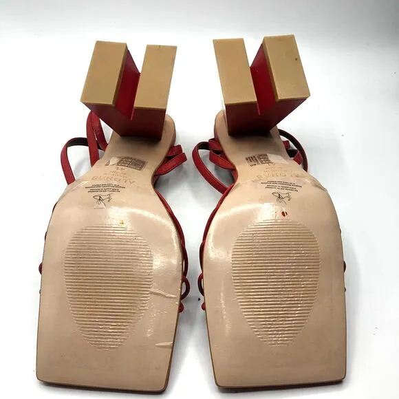 Free People Alohas Cactus Ankle Strap  Block Heel Leather Sandals Red 41 / 11