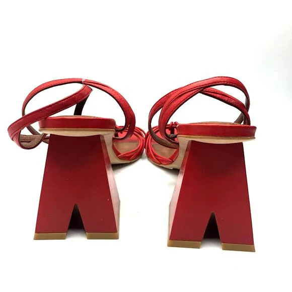 Free People Alohas Cactus Ankle Strap  Block Heel Leather Sandals Red 41 / 11