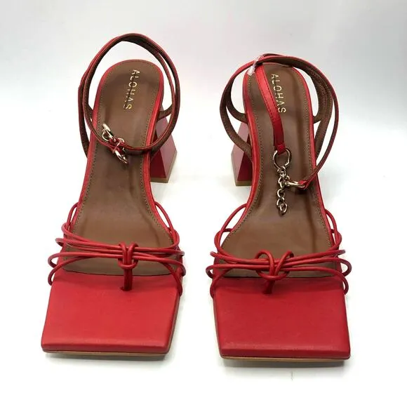 Free People Alohas Cactus Ankle Strap  Block Heel Leather Sandals Red 41 / 11